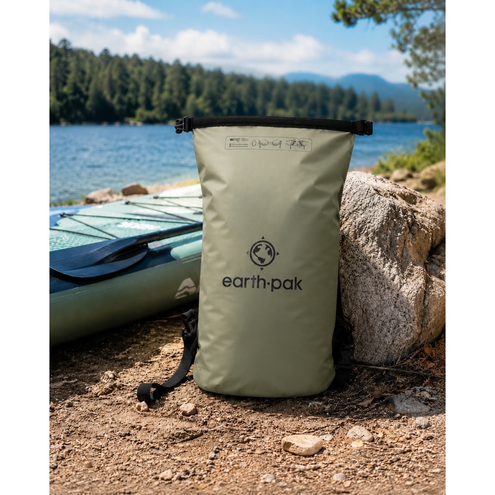 Earth Pak 30L Waterproof Dry Bag Backpack OD Green Roll-Top Hiking Kayak Bag New